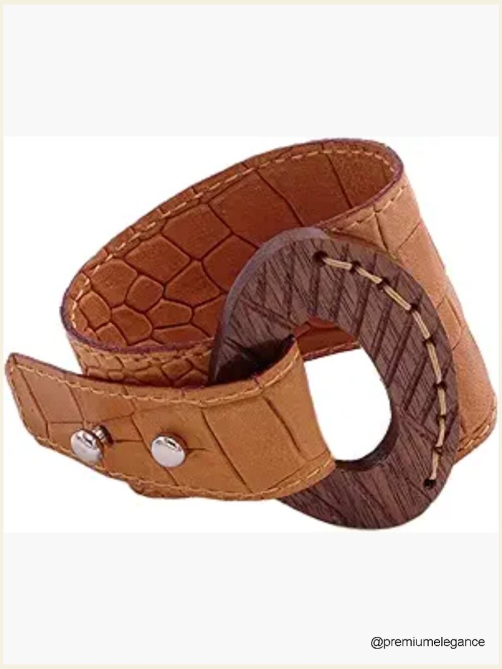 Handcrafted Italian Leather Bracelet Walnut Wood Buckle